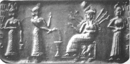 3b - 2 unidentified goddesses, Inanna, & Ninshubur