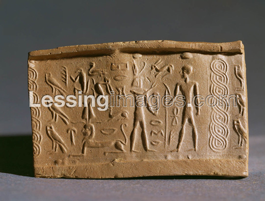 10a - Horus & an unidentified pharaoh seal on clay tablet, Mesopotamian form of printer-copier, artefacts of the gods & their giant mixed-breed pharaohs are being criminally, shamefully, foolishly, destroyed by Radical Islam, attempting to eliminate any ancient evidence that directly contradicts the 7th century A.D. teachings of Islam