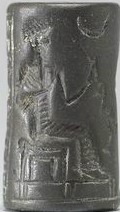 1j - Nannar seal with his Moon Crescent symbol & crook; Nannar & spouse Ningal lived in Ur tens of thousands of years with many many kings coming & going, & Inanna espousing many of them