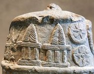 21-Enki's goat fish, Enlil crown of anumal horns, Anu's crown of animal horns, Nannar's Moon crescent, & Utu's Sun disc symbols with Inanna's 8-pointed star