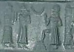28 - Ninsun / Lama, unidentified, & Utu seated on his throne