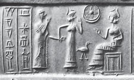5 - triad sybol of Nannar's Moon crescent, son Utu's Sun disc, & Inanna's 8-pointed star; semi-divine brought before Ningal by her daughter Inanna