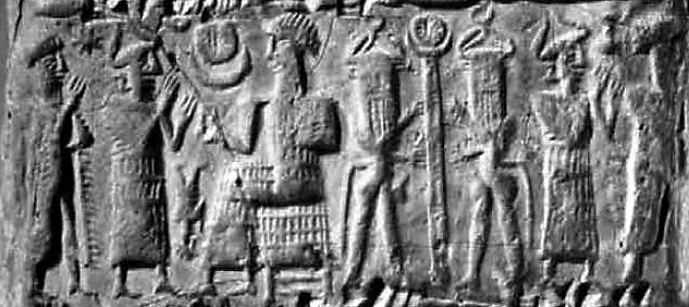 5x - many unidentified gods & Nannar seated on his throne in Ur