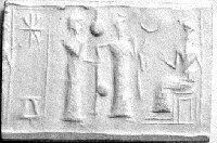 2e - semi-divine mixed-breed king, Inanna leading him, & Nannar who appoints him king of Ur