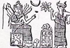 107 - Anu's 8-pointed star symbol over scene of Inanna with alien technologies & Ninshubur