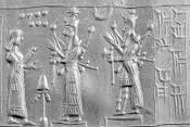 43 - Enlil's 7-Planets, Inanna's 8-Pointed Star, Nannar's Moon Crescent, & Marduk's Rocket symbols_ Ninhursag, Ninurta, & Adad atop his ziggurat residence1