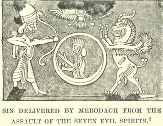 17 - Marduk battles animal beast symbol for enemy god, & Nannar - Sin in his sky-disc - areal battle