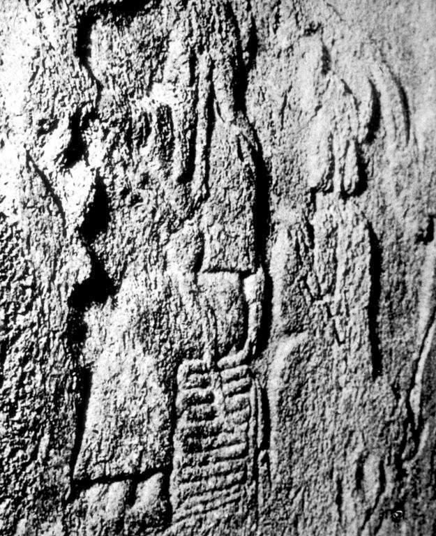 8i - Elamite giant god on snake throne, & female standing behind him; a time forgotten long ago, when the gods walked & talked with mankind on Earth