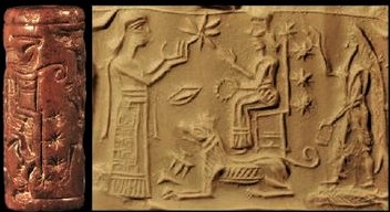 9d - Ninhursag sister Bau seated, & son Ninurta standing