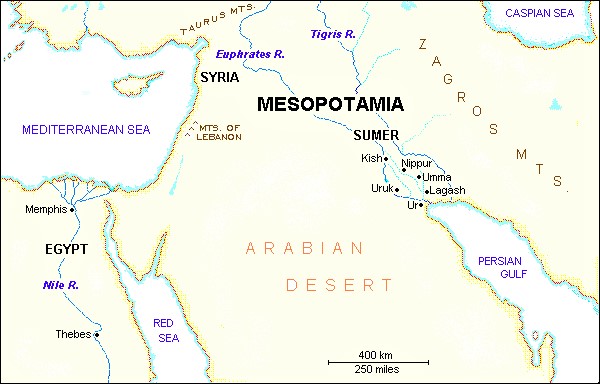 1a - Mesopotamia, land between the rivers Tigris & Euphrates, land of the begining of civilized man