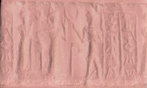 17 - semi-divine king, Inanna holding him by the wrist taking him before an unidentified god; Inanna espoused so many kings that she became known as the Goddess of Love