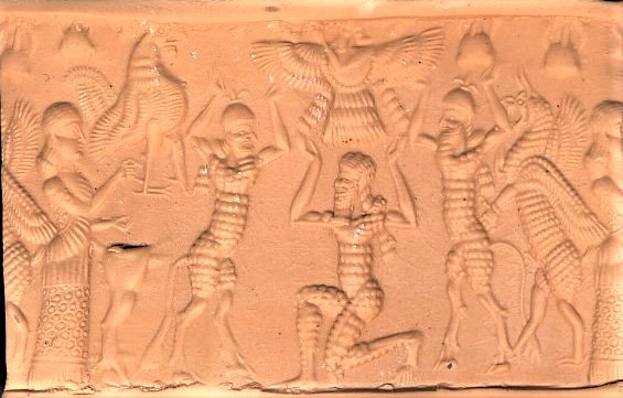 33 - Ninhursag, unidentified bull gods, Marduk, & Enki in sky-disc