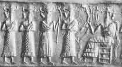 5a - four unidentified gods, sons to Enki, & seated Enki in Eridu