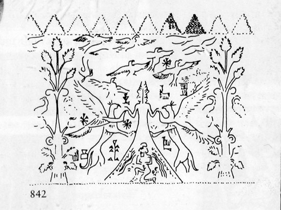 Isumud the two-faced visier to Enki & Enki with flowing waters between Isumud's legs